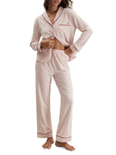 Slumberknit™ Shawl Collar Button Down Pant Set - Delicate Pink/Pomegranate Jewel