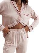 Slumberknit™ Shawl Collar Button Down Pant Set - Delicate Pink/Pomegranate Jewel