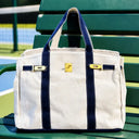 Canvas Boatkin Tote Bag w/ Navy Trim & Gold Hardware
