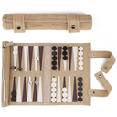 Travel Backgammon Roll-up Portable Leather Suede Game Set: Cream