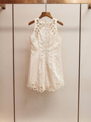 DR770Y Embroidered Sleeveless Dress with Scalloped Hem: Color as pictures / English / S
