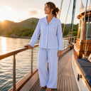 Blue Seersucker-Pink  Long Sleeve Pajamas