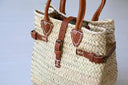 Handwoven Palm Leaf Beach Bag with Leather Handles