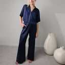 Washable Silk High Rise Pant Set: Deep Blue / S