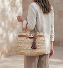 Straw Beach Tote Bag with Leather Handles: Small