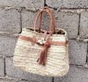 Straw Beach Tote Bag with Leather Handles: Small