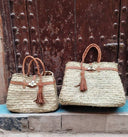 Straw Beach Tote Bag with Leather Handles: Small