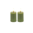 2 pc Set Green Flameless Pillar Candle - Green