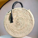 Straw Bags For Women with leather, Straw Handbags: Brown