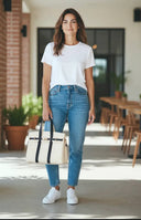 The Luxe Signature Tote- Short Handle: Navy
