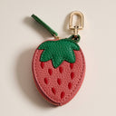 Strawberry-Inspired Leather Accessory Pouch with Keychain Clip: PK / ONE