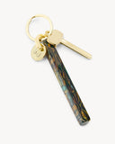 Bar Keychain in Green Tortoise - Gold