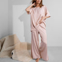 Washable Silk Tee Pant Set: Delicate Pink / M