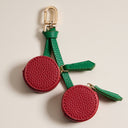 Cherry-Inspired Leather Charm with Dual Zippered Compartments: RD / ONE