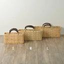 Set of 3 Reed Baskets with Leather Handles