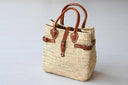 Handwoven Palm Leaf Beach Bag with Leather Handles