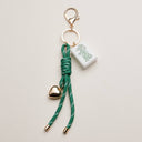 Mahjong Keychain with Heart Charm & Rope: GRN / ONE