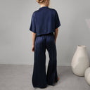 Washable Silk High Rise Pant Set: Deep Blue / S
