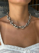 House of Lavande Victorian Silver Puffy Link Necklace - Unsigned