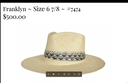 Frankline Hat Size 6/7/8