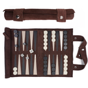 Travel Backgammon Roll-up Portable Leather Suede Game Set: Mocha