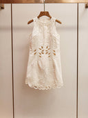 DR770Y Embroidered Sleeveless Dress with Scalloped Hem: Color as pictures / English / S