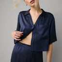 Washable Silk High Rise Pant Set: Deep Blue / S