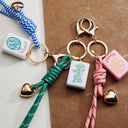 Mahjong Keychain with Heart Charm & Rope: GRN / ONE