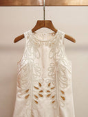 DR770Y Embroidered Sleeveless Dress with Scalloped Hem: Color as pictures / English / M