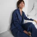Washable Silk Long Sleeve Pant Set: Deep Blue