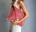 Symmetria soft clutch in rosewood: Gold / Large