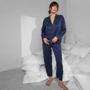 Washable Silk Long Sleeve Pant Set: Deep Blue