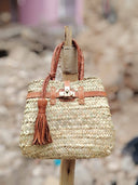 Straw Beach Tote Bag with Leather Handles: Small