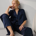 Washable Silk High Rise Pant Set: Deep Blue / S