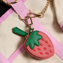 Strawberry-Inspired Leather Accessory Pouch with Keychain Clip: PK / ONE