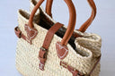 Handwoven Palm Leaf Beach Bag with Leather Handles
