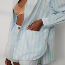 Airy Cotton Curved Hem Long Sleeve Boxer Set - Azure Stripe